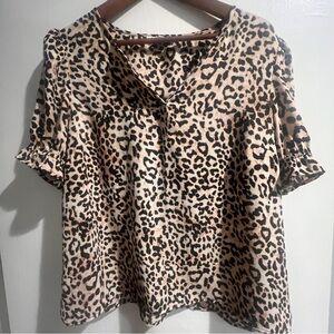 DR2 Leopard Print Short Sleeve Women's Top - Beige/Black- Large